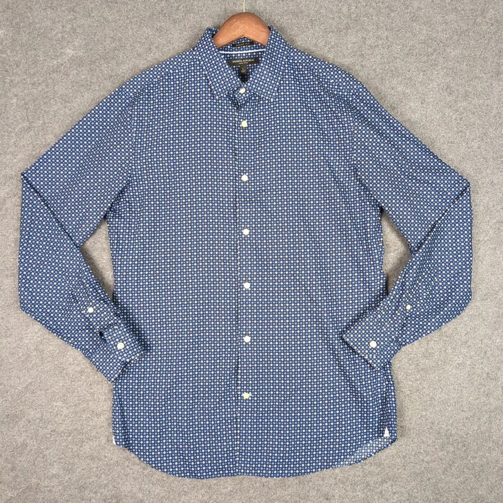 Banana Republic Grant Fit Non-Iron Mens Large Blue Geometric Dress Shirt L